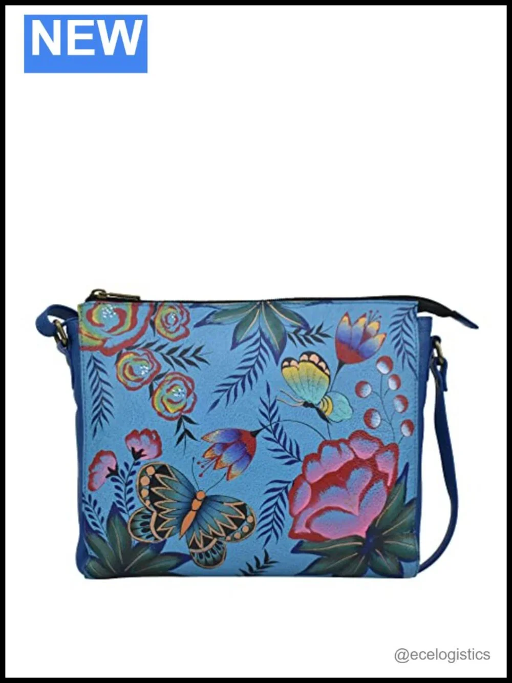 Hand-painted Genuine Leather Crossbody Bag with Adjustable Strap